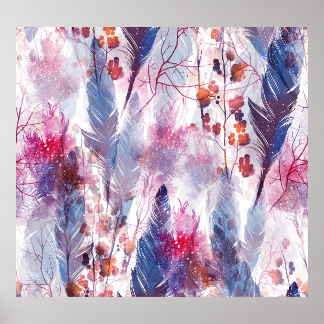 Boho Twigs and Feathers: Modernes Kunstwerk Poster (Vorne)