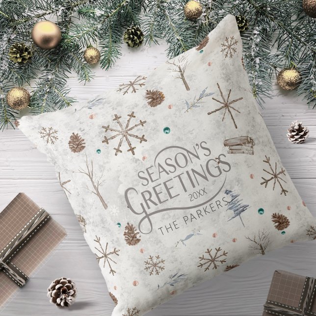 Boho Twigs & Pinecone Weihnachtsausweis986 Kissen (Von Creator hochgeladen)