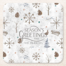 Boho Twigs & Pinecone Weihnachtsausweis986 Rechteckiger Pappuntersetzer