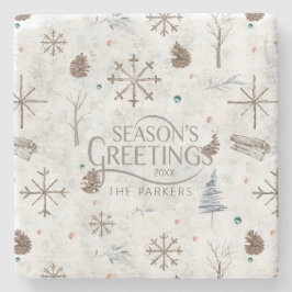 Boho Twigs & Pinecone Weihnachtsausweis986 Steinuntersetzer