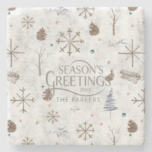 Boho Twigs & Pinecone Weihnachtsausweis986 Steinuntersetzer