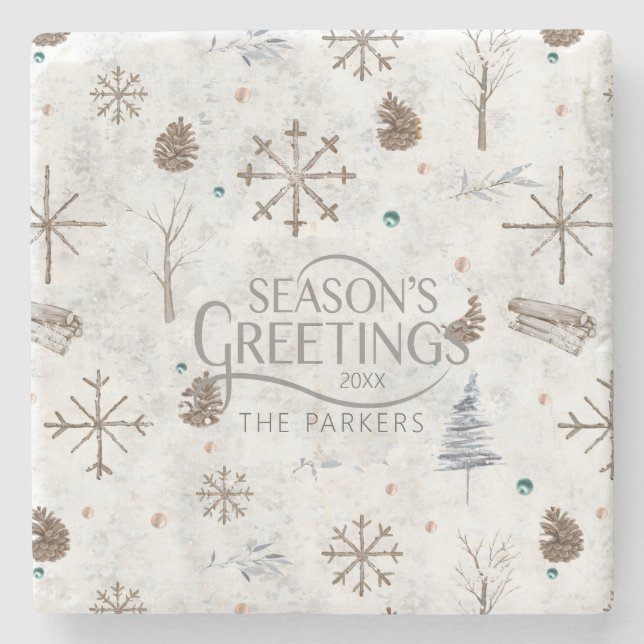 Boho Twigs & Pinecone Weihnachtsausweis986 Steinuntersetzer (Vorderseite)