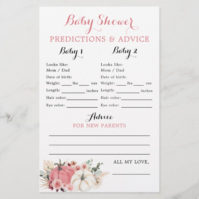 Boho Twin Pink and White Pumpkin Baby Showcard (Vorderseite)