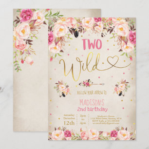 Boho Two Wild Birthday Einladung Watercolor Boho