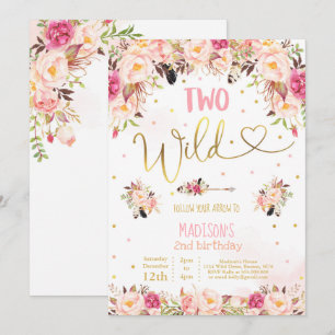 Boho Two Wild Birthday Invitation Aquarelle Boho
