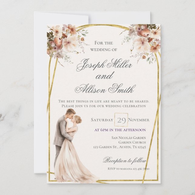 Boho und Gold Wedding Einladung (Vorderseite)