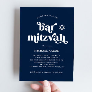 Boho und Retro Dark Navy Blue   Bar Mitzvah Einladung