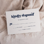 Boho und Retro Dark Navy Blue und White RSVP Karte<br><div class="desc">Diese einfache und bohelle uAwg-Antwortkarte ist mit dunkelmarineblau,  Retro-Typografie auf weißem Hintergrund ausgestattet. Es koordiniert perfekt mit unserem boho Retro-Brautparty,  Paar Dusche,  Fledermaus Mitzvah oder Bar mitzvah Einladungen.</div>