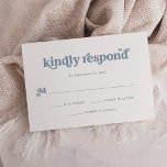 Boho und Retro Dusty Blue und White RSVP Karte<br><div class="desc">Diese einfache,  boho uAwg Response Karte zeigt eine staubblaue Retro-Typografie auf weißem Hintergrund. Es koordiniert perfekt mit unserem boho Retro-Brautparty,  Paar Dusche,  Fledermaus Mitzvah oder Bar mitzvah Einladungen.</div>