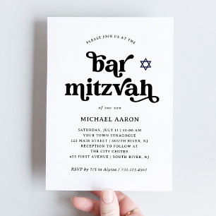 Boho und Retro Schwarz und Weiß Bar Mitzvah Einladung