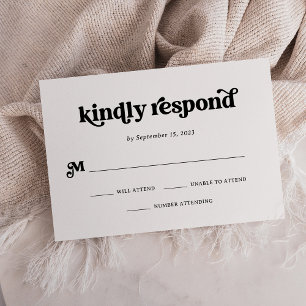 Boho und Retro Schwarz und Weiß RSVP Karte