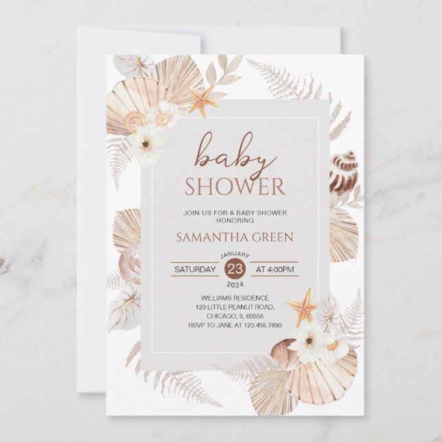 Boho Under the Sea Baby Shower Einladung (Vorderseite)