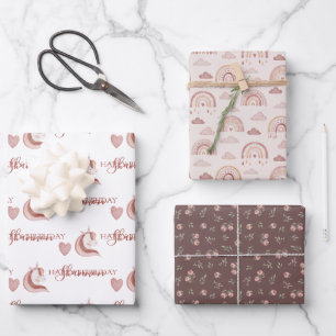 Boho Unicorn Birthday Wrapping Paper Sheets Geschenkpapier Set