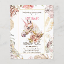 BOHO UNICORN Kinderdusche Einladungen Wasserfarbe