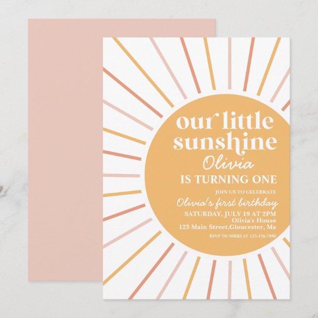 Boho unsere kleine sonnige Geburtstagseinladung Einladung (Vorne/Hinten)