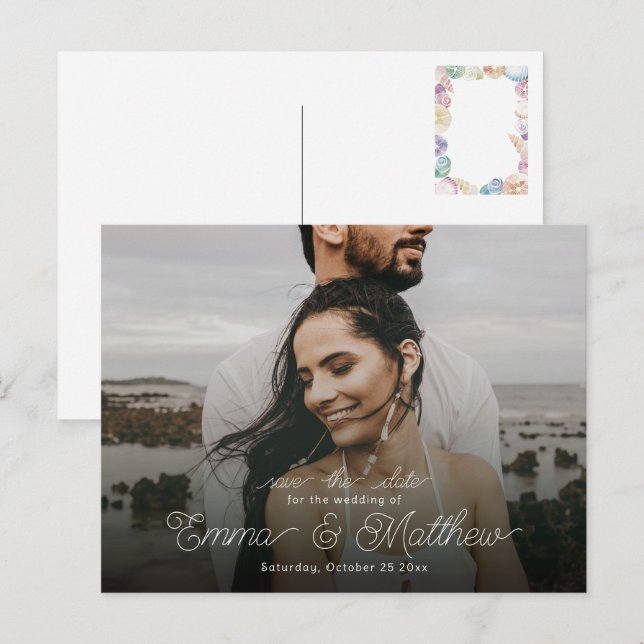 Boho Untersee Save the Date Curly Postkarte (Vorne/Hinten)