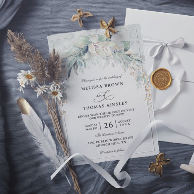 Boho üppige Grün Budget QR-Code-Hochzeit Einladung (Von Creator hochgeladen)