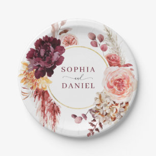 Boho-Üppiges Pampasgras-Papierteller Pappteller
