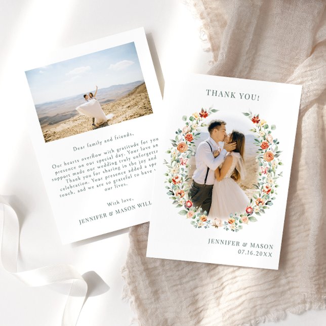 Boho verbrannte orange Blume Kranz Hochzeitsfest F Dankeskarte (Von Creator hochgeladen)