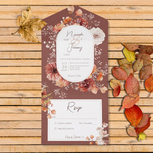 Boho verbranntes Orange Rost Herbst Blumen Ohne Ab All In One Einladung