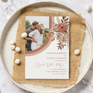 Boho verbranntes orangefarbenes Blumen- & Pampasgr Save The Date