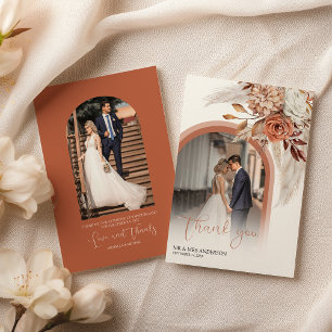 Boho verbranntes orangefarbenes Blumen- und Pampas Dankeskarte