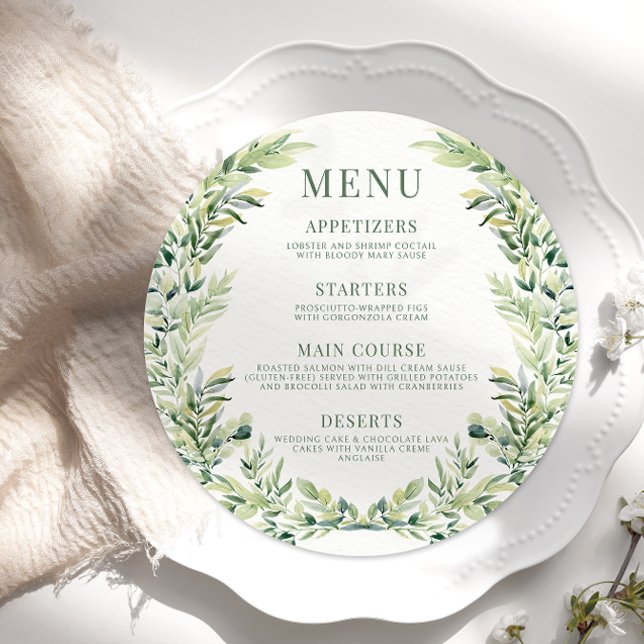 Boho verdure couronne ronde mariage Menu Carte Pla (Créateur téléchargé)