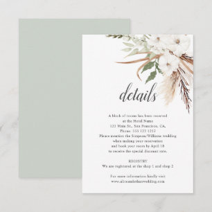 Boho Verlasse Pampa Grass Wedding Details Begleitkarte