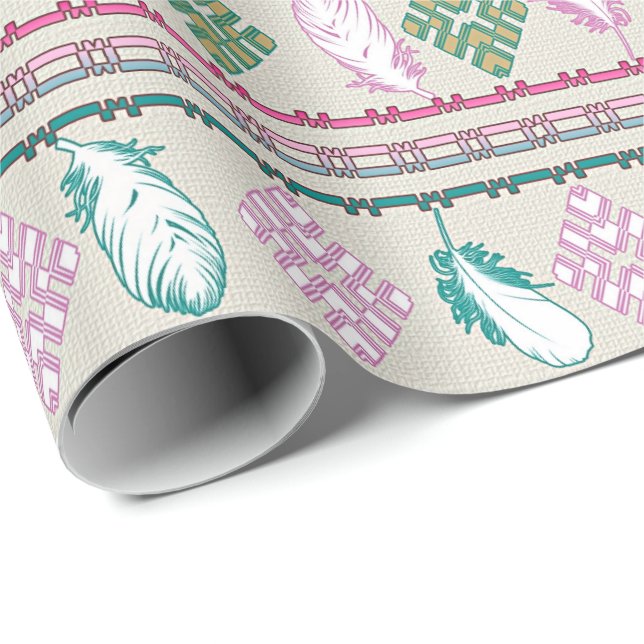 Boho versieht ethnisches mit Federn Geschenkpapier (Rolleneckpunkt)