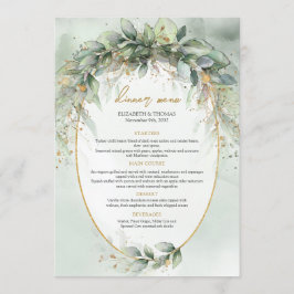 Boho vert eucalyptus feuillage or oval menu