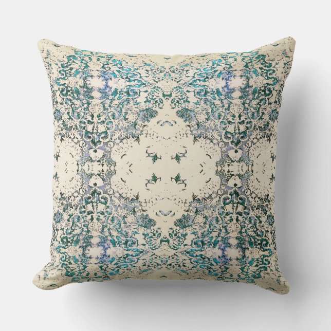 Boho verziertes extravagantes Indien blaues Kissen (Vorderseite)