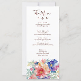Boho Vibrant Flowers Menu Mariage Carte Plat