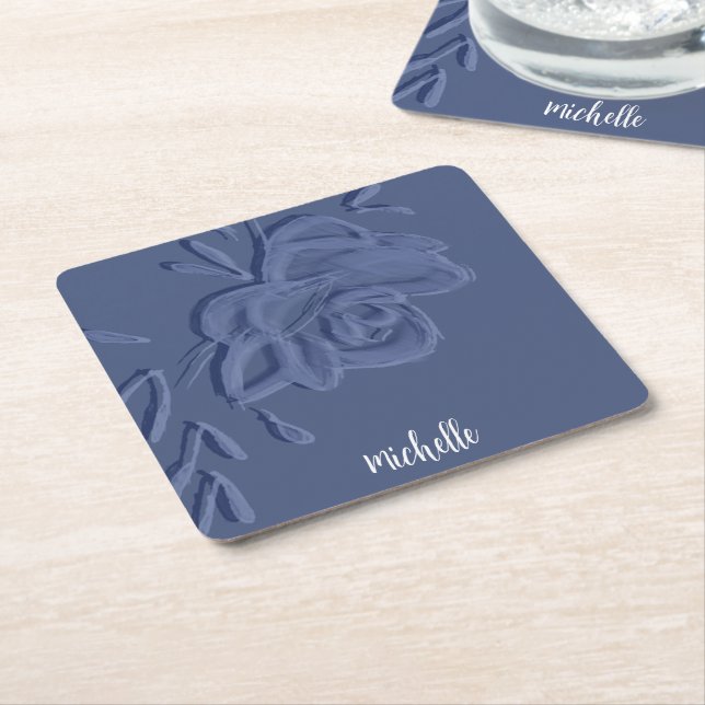 Boho Vintag Artistic Blue Blumen Rechteckiger Pappuntersetzer (angewinkelt)