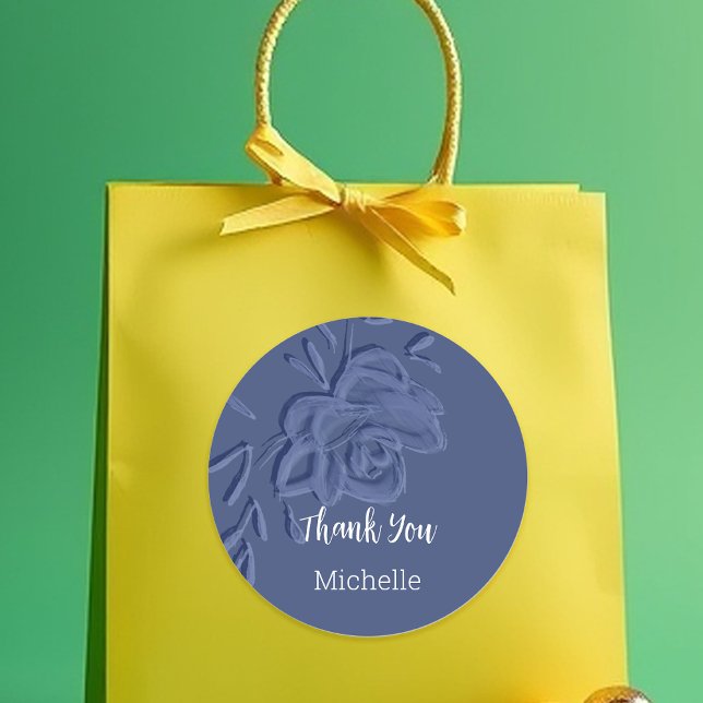 Boho Vintag Artistic Blue Blumen Runder Aufkleber (Von Creator hochgeladen)