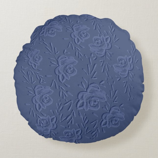 Boho Vintag Artistic Blue Blumen Rundes Kissen (Vorderseite)
