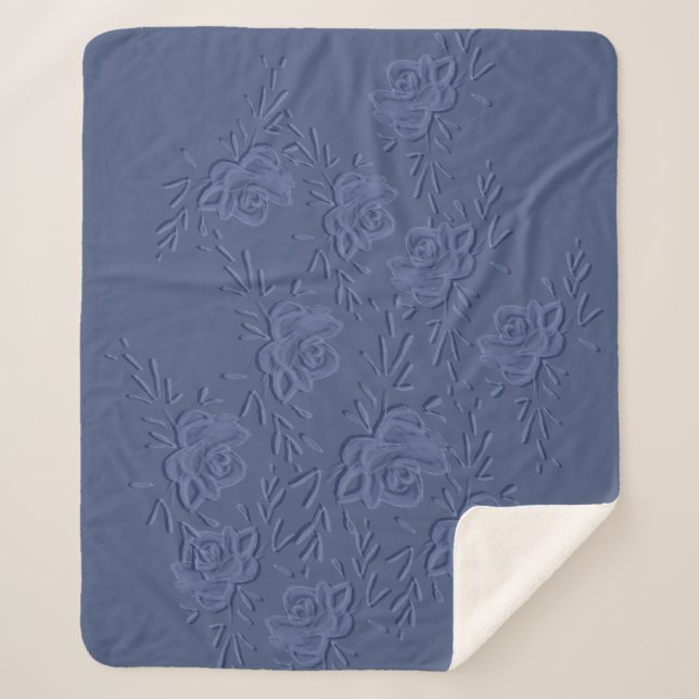 Boho Vintag Artistic Blue Blumen Sherpadecke (Vorderseite)