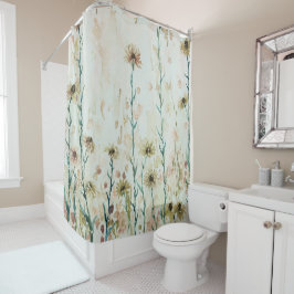 Boho Vintag Beige Wildblumen Duschvorhang