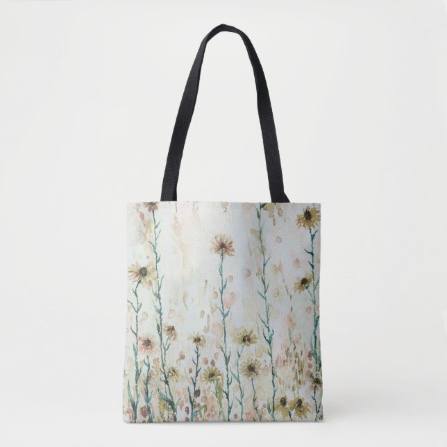 Boho Vintag Beige Wildblumen Tasche (Vorderseite)