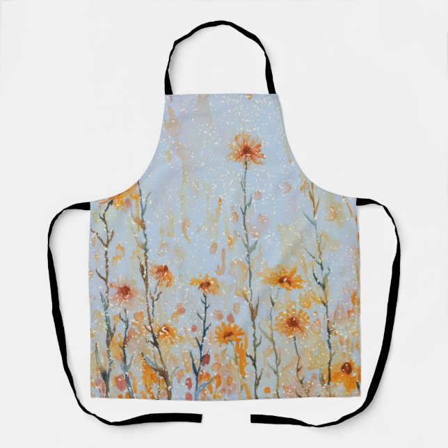 Boho Vintag Blue Wildblumen Schürze (Vorderseite)