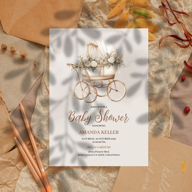Boho Vintag Carriage Baby Shooter Einladung (Von Creator hochgeladen)