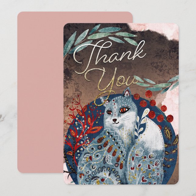 Boho Vintag Cat Vielen Dank Einladung (Vorne/Hinten)