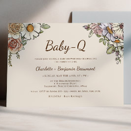 Boho Vintag Floral Beige Baby-Q GRILLEN Baby Showe Einladung