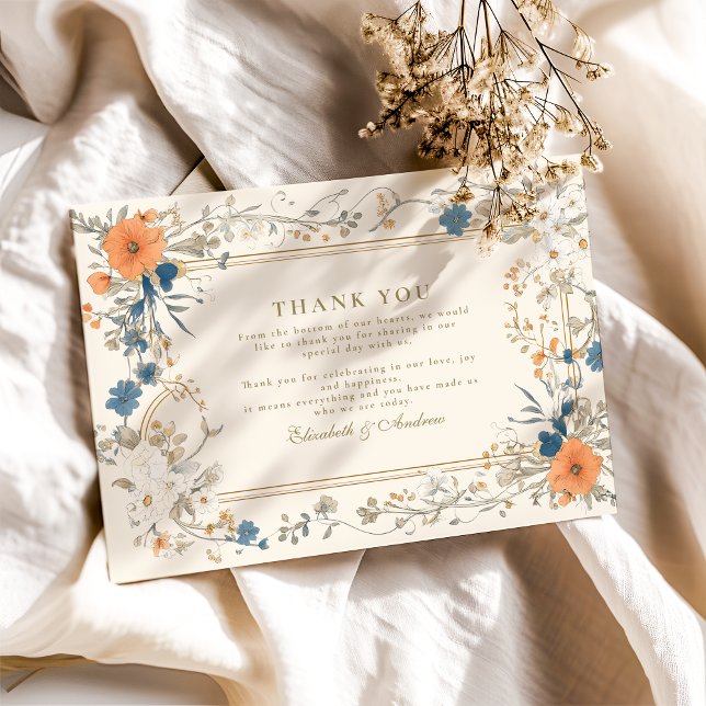Boho Vintag Floral Fern Wedding Dankeskarte (Von Creator hochgeladen)