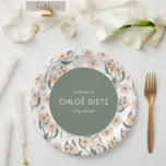 Boho Vintag Groovy Baby Shower Pappteller<br><div class="desc">Wenn Sie eine Vintage Touch zum Thema Babydusche hinzufügen möchten,  sind Sie hier genau richtig. Diese Kollektion ist ein moderner Einstieg in Ihre Retro-Babydusche mit subtil farbigen Blumenrahmen,  Mustern und Arrangements und einer Kombination aus Serifen und serifenloser Typografie.</div>