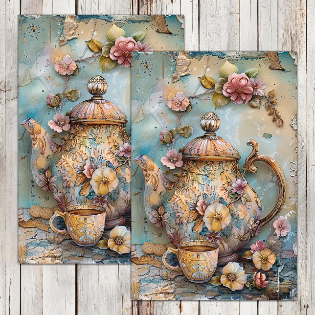 BOHO VINTAG TEA POT DECOUPAGE TISSUPAPIER SEIDENPAPIER (BOHO VINTAGE TEA POT DECOUPAGE TISSUE PAPER)