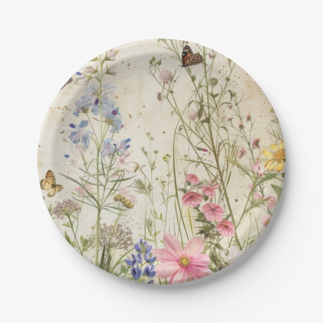 Boho Vintag Wildblume Baby Dusche Pappteller (Vorderseite)