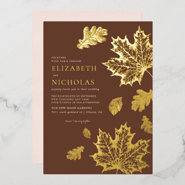 Boho Vintage Blätter Rustikaler Fall Folieneinladung (Vorderseite/Rückseite)