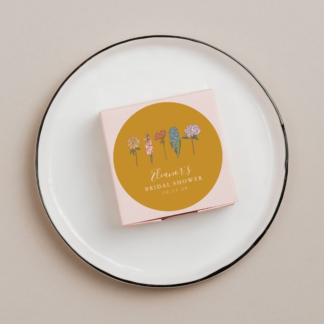 Boho Vintage Blume Gelbes benutzerdefiniertes Brau Runder Aufkleber (Von Creator hochgeladen)