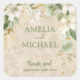 Boho Vintage botanische Hochzeit Quadratischer Aufkleber