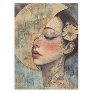 Boho Vintage Frau und Halbmond Tischdecke